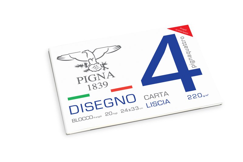 Blocco da Disegno con 4 angoli PignaQuattro - carta liscia - 24x33cm
