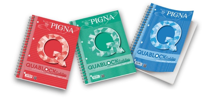 Blocco A4 QUABLOCK EVOLUTION con fori e banda rinforzata . Rigatura 5M