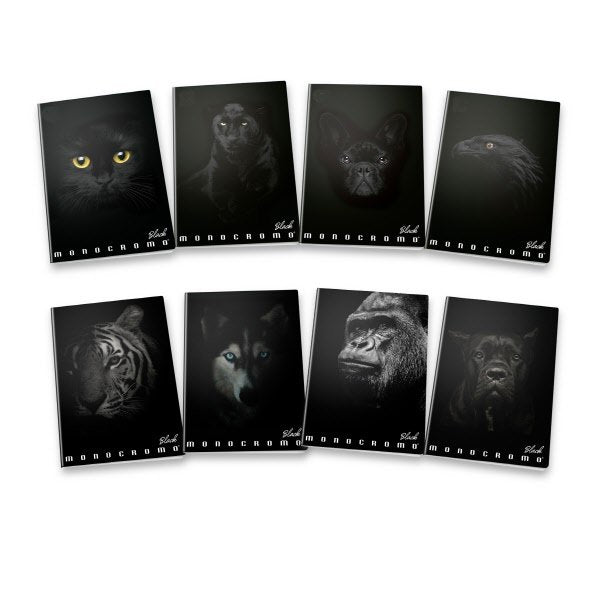 Quaderni Monocromo Black  - Formato A5 - Rigatura 5M - Quadretto elementari e medie - 80 g - copertine assortite