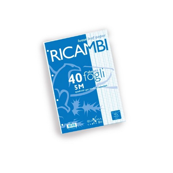 Ricambi Bianchi Quaxima A4 40 Ff. - Rigatura 10 - Quadretto elementari - Peso g/mq 80 - Foratura 4 fori