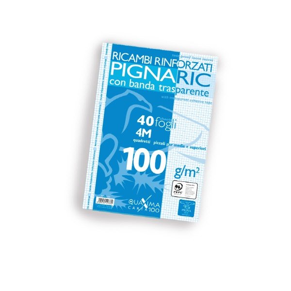 Ricambi rinforzati PignaRic  - Rigatura 4M - Quadretto elementari e medie - 40 fogli - 100 g